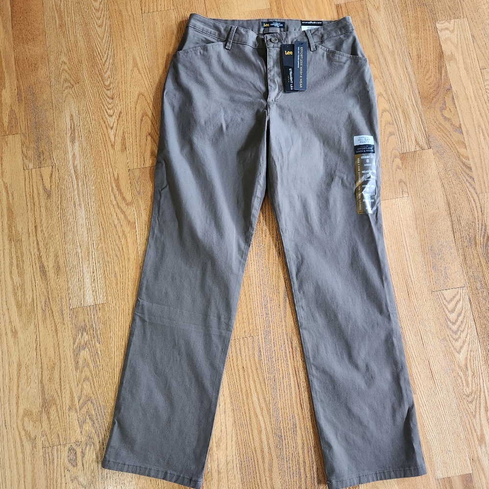 Nwt Lee Women's Relaxed Fit Straight Leg Mid Rise All Day Effortless Pants Gray